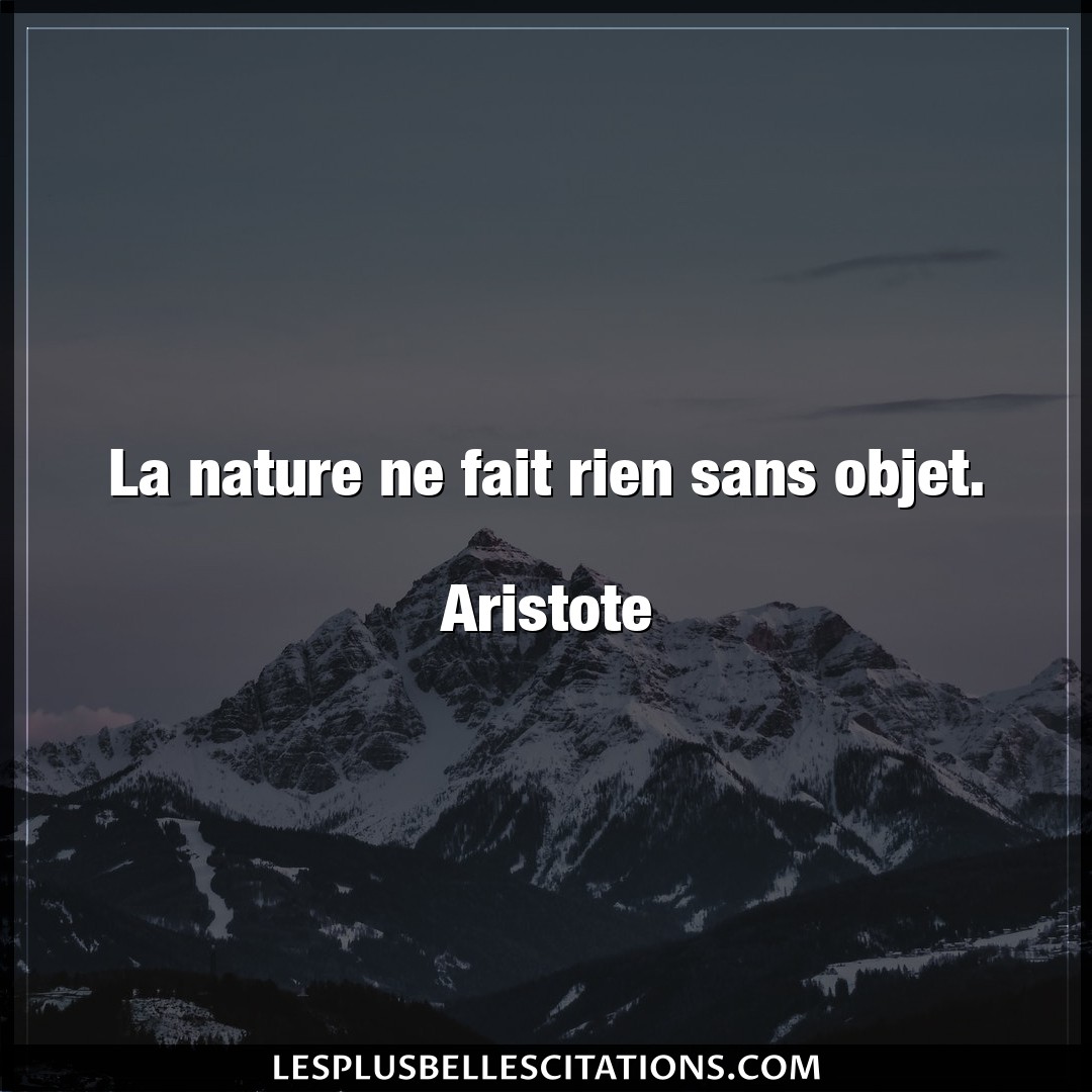 La nature ne fait rien sans objet.

Aristot